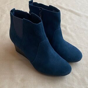 Clarks Navy Suede Wedge Ankle Booties